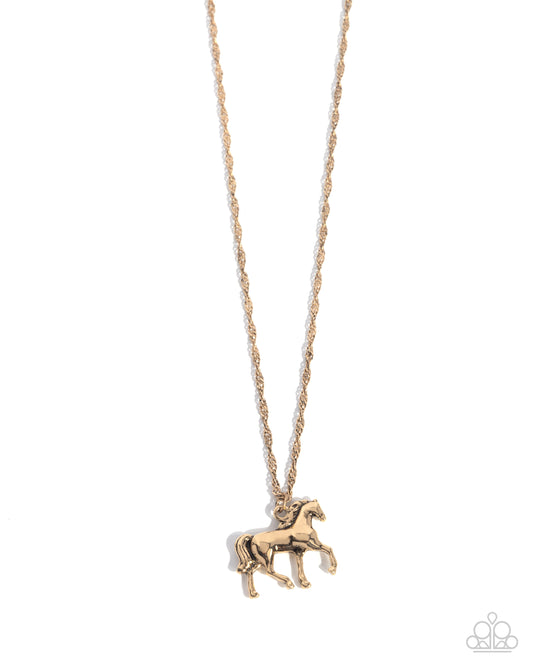 Stallion Statement - Gold Singapore Chain & Gold Stallion Necklace Paparazzi N3082