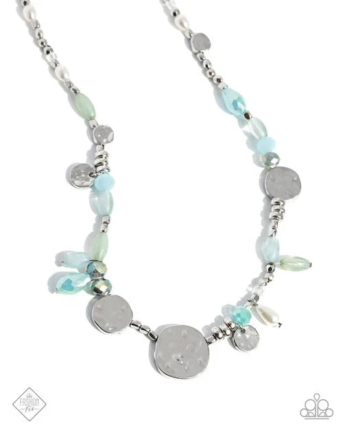 Refreshing Riot - Blue Green Silver Bead Short Necklace Glimpses Of Malibu Fashion Fix February 2025 Paparazzi N3427