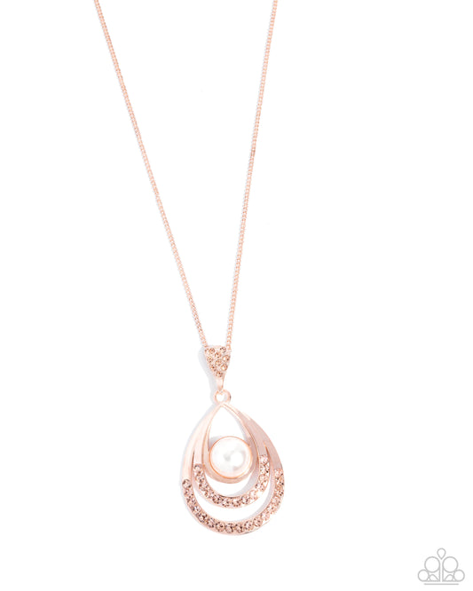 Pure Pearls - Rose Gold & Light Peach Rhinestone & Half Pearl Pendant Necklace Paparazzi N3274