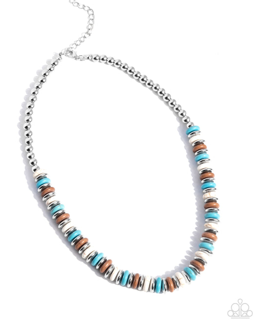 Straightforward Stones - Blue Turquoise, White, Light Brown Stone Santa Fe Style Necklace Paparazzi N3448