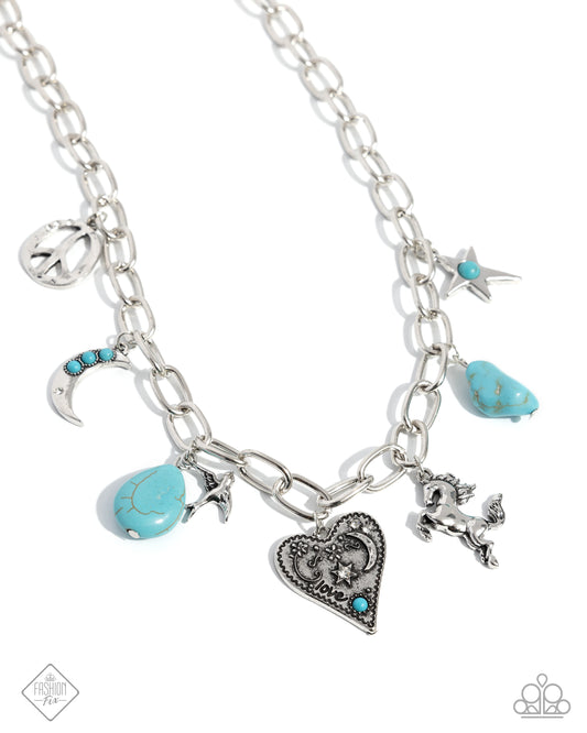 Southwestern Souvenir - Blue Turquoise Stone Charm Style Necklace Simply Santa Fe Fashion Fix February 2025 Paparazzi N3165
