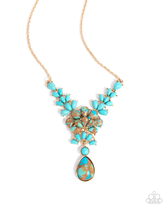 Haute Havoc - Brown & Turquoise Marbled Stone Gold Necklace Paparazzi N3394