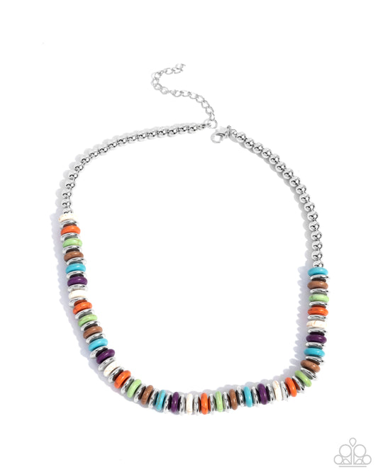 Straightforward Stones - Multicolored Stone & Silver Disc Necklace Santa Fe Style Paparazzi N3541