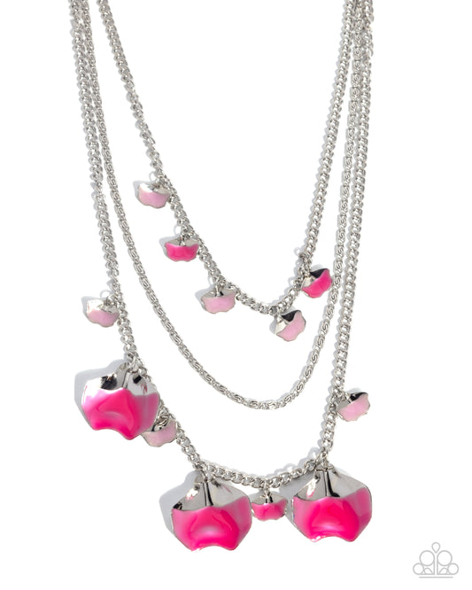 Forward Fashion - Pink - Baby Pink, Desert Rose & Silver Petal Layered Necklace Paparazzi N3128