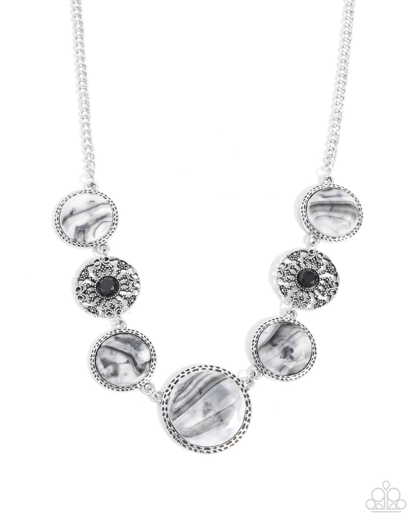 Gentle Glam - Black & White Acrylic Pattern Silver Necklace Paparazzi N3154