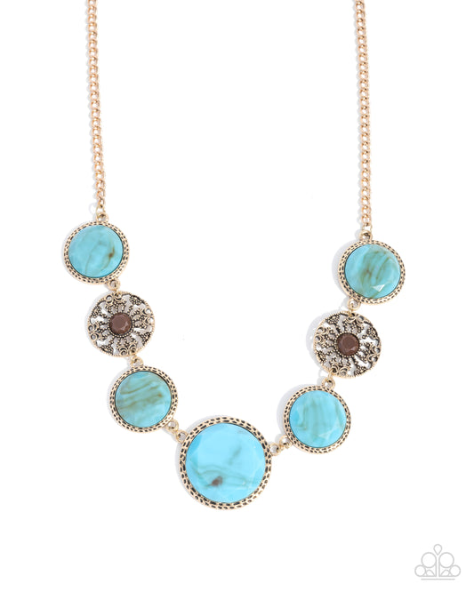 Gentle Glam - Blue Turquoise Stone & Antiqued Gold Frame Santa Fe Style Necklace Paparazzi N3336