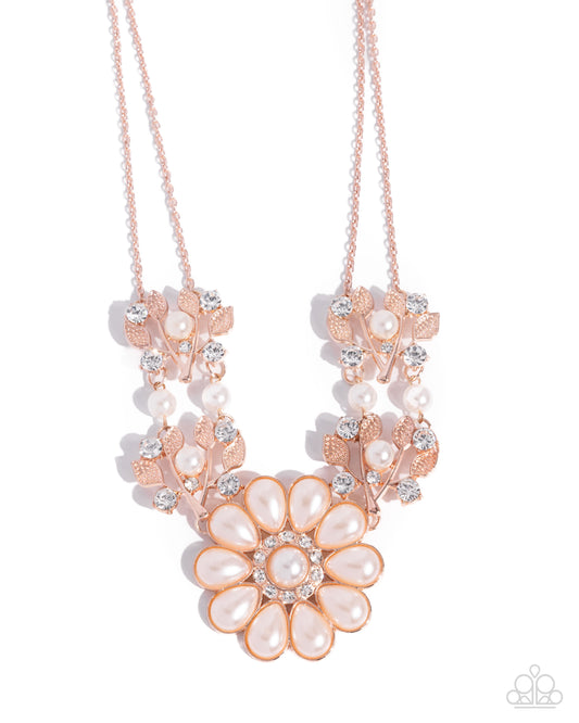 Sprouting Shimmer - Rose Gold & White Pearl Flower Necklace Paparazzi N2897