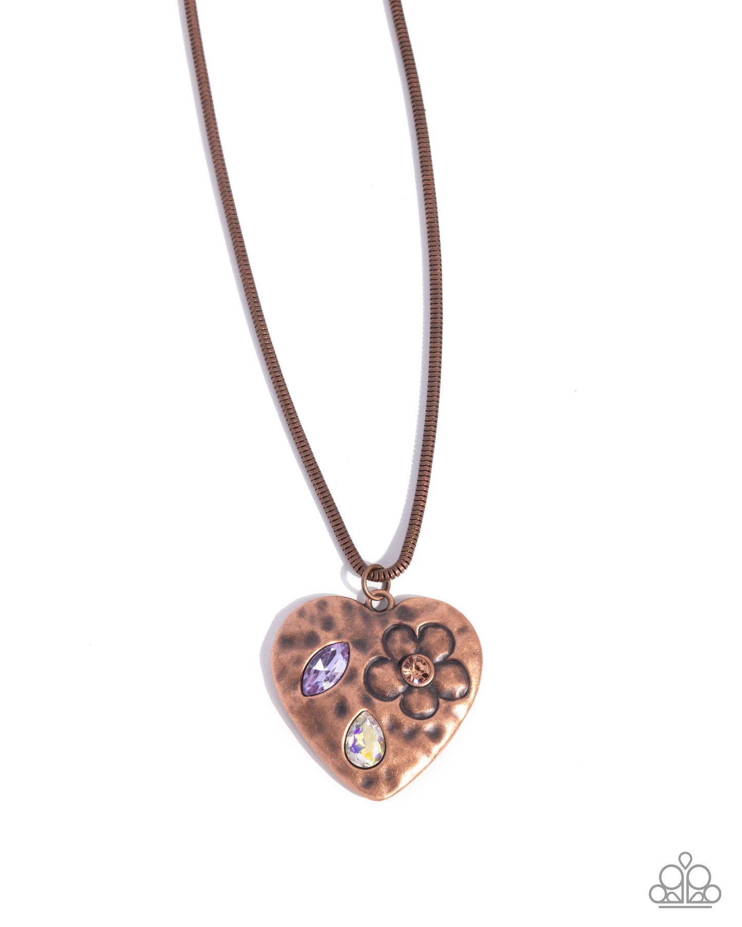 Outgoing Opulence - Copper Heart Purple & Purple UV Shimmery Gem Necklace Paparazzi N3087