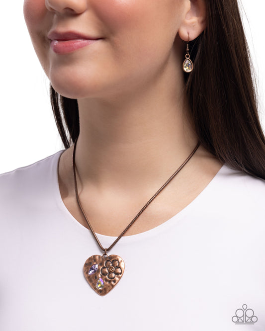 Outgoing Opulence - Copper Heart Purple & Purple UV Shimmery Gem Necklace Paparazzi N3087