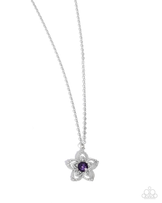 Floral Flow - Purple Cubic Zirconia Silver Flower Necklace Paparazzi N3556