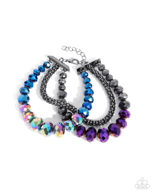 Truth Be BOLD - Multi Purple, Blue UV Shimmer & Gunmetal Bead Bracelet Paparazzi B2004