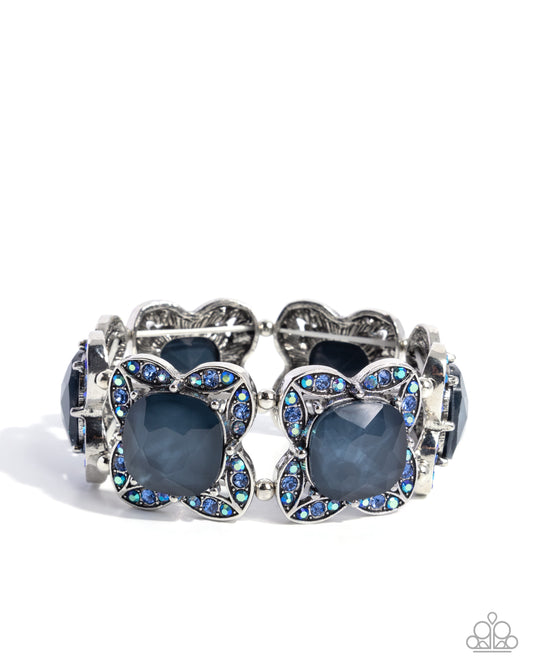 Bandwagon Beauty - Blue Montana Bead, Light Sapphire Iridescent Rhinestone Stretch Bracelet Paparazzi B2389