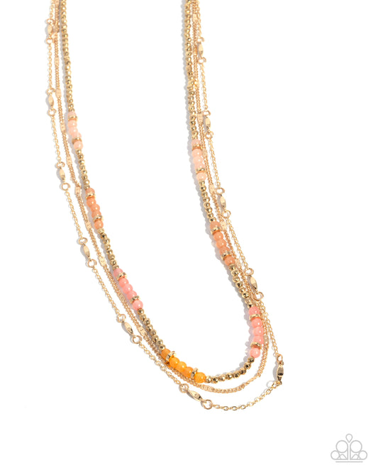 Daydreaming Decadence - Orange Tomato Cream, Light Peach, Coral, & Gold Defaced Bead Layered Necklace Paparazzi N3173