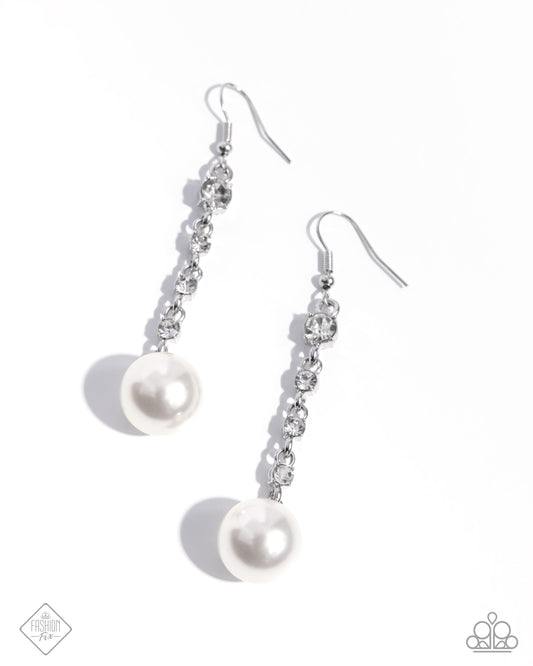 Genial Glam - White Rhinestone & Pearl Earring