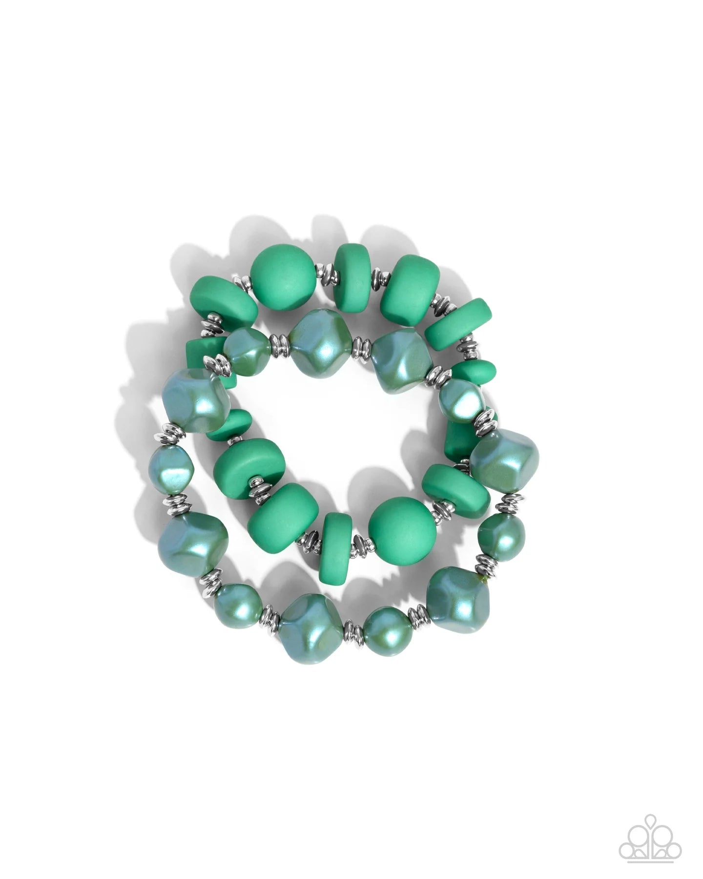 Paparazzi Complete Look - Shape Shifting Sense Green Mint & Silver Bead Necklace & Shape Shifting Season Green Mint Silver Bead Bracelet 2-Piece Set N3810