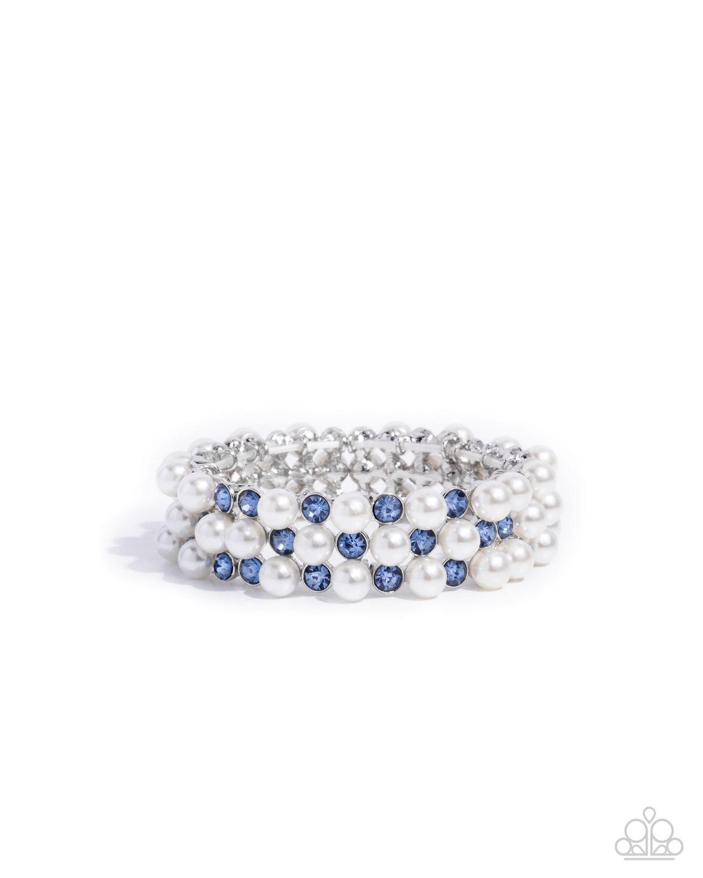 Cosmetic Character - Blue Light Sapphire Rhinestone, White Pearl Stretch Bracelet Paparazzi B2075