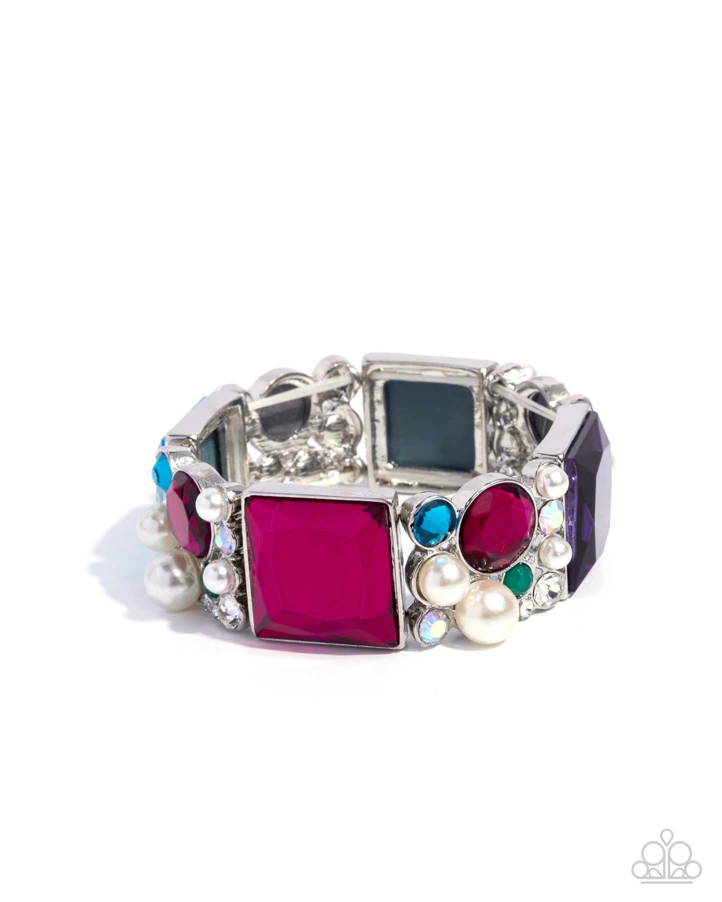 Glam to the Max - Multicolored Gem Iridescent, Fuchsia, Emerald & Blue Zicon Gem Stretch Bracelet Paparazzi B2230