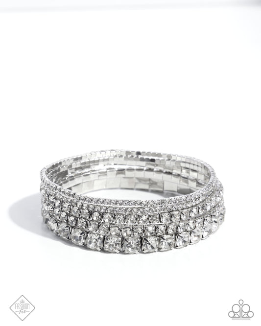 Persistent Pizzazz - White Stretch Bracelet Set Of 5 Fiercely 5th Avenue Fashion Fix March 2025 Paparazzi B2057