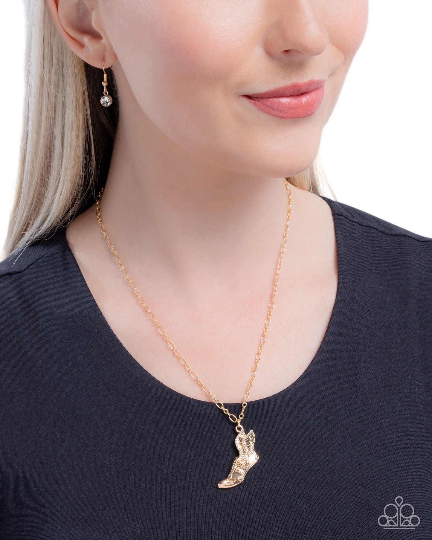 Dazzling-Yard Dash - Gold Track Shoe Runner Pendant Sport Necklace Paparazzi