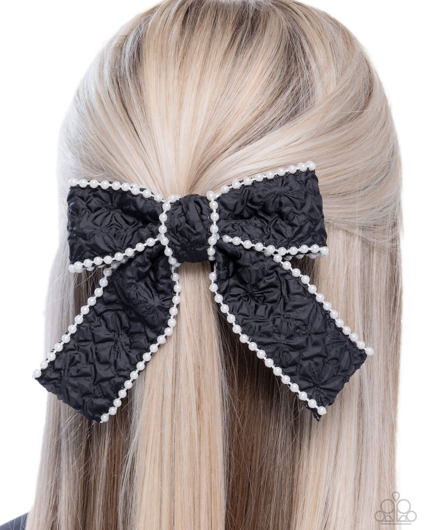 Coquette Charm - Black & White Pearl Hair Clip Bow Paparazzi H0155
