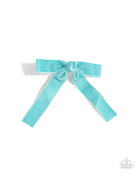 Sophisticated Strategy - Blue Velvet Feel Bow Ribbon Hair Clip Paparazzi H0148