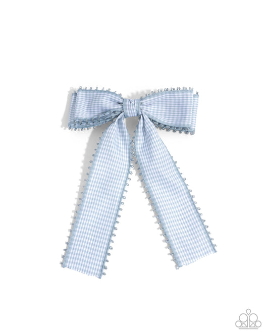 Checkered Chic - Blue Gingham Fabric Hair Clip Bow Paparazzi H0038