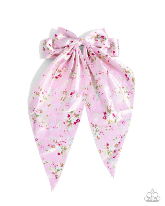 Fluttering Flowers - Pink Floral Oversized Bow Hair Clip Paparazzi H0149
