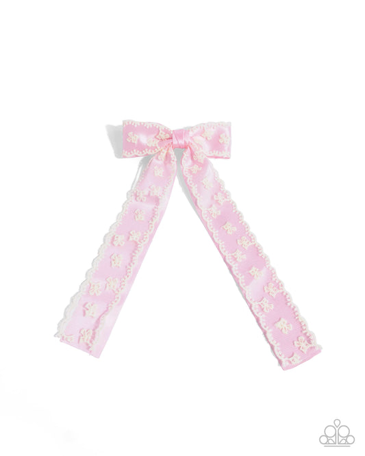 Carefree Coquette - Pink - Baby Pink & Ivory Lace Overlay Hair Bow Paparazzi H0153