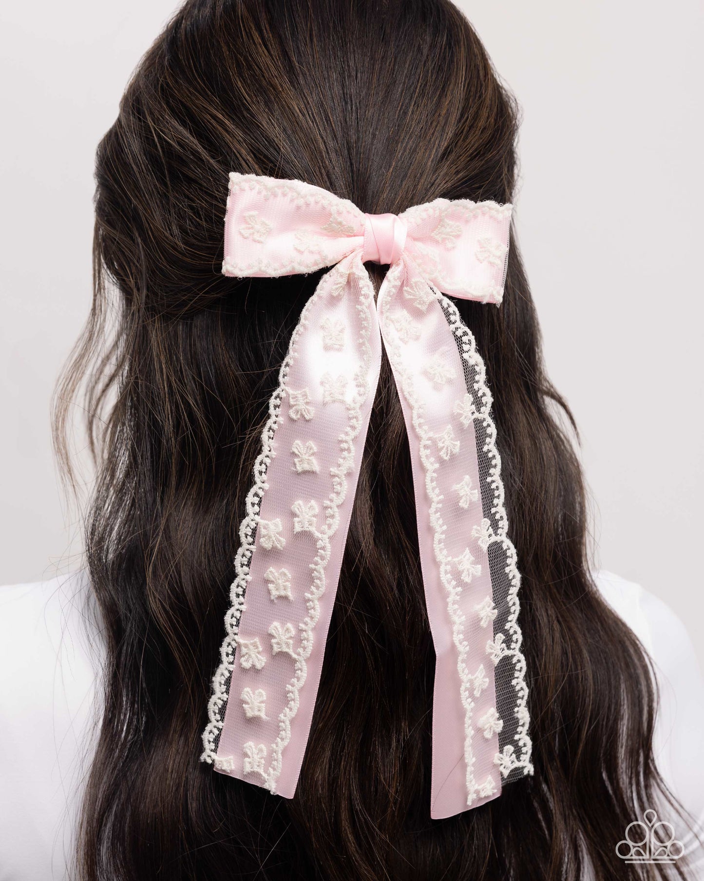 Carefree Coquette - Pink - Baby Pink & Ivory Lace Overlay Hair Bow Paparazzi H0153