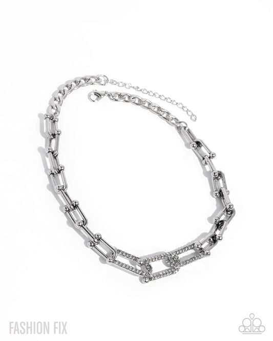 Adorably Amped Up - White Rhinestone Silver Curb Chain Magnificent Musings May 2025 Fashion Fix Paparazzi N3342