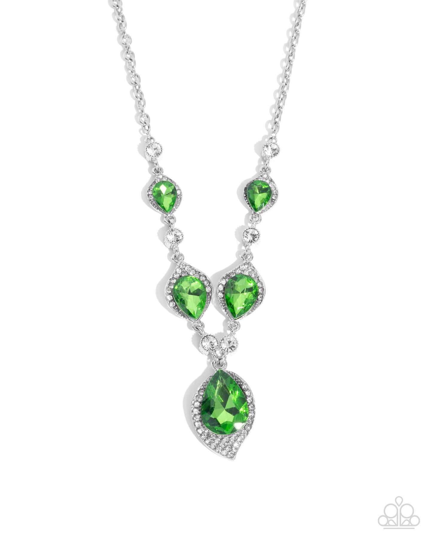 SPADES of Shimmer - Green Teardrop Gem & White Rhinestone Necklace Paparazzi N3348