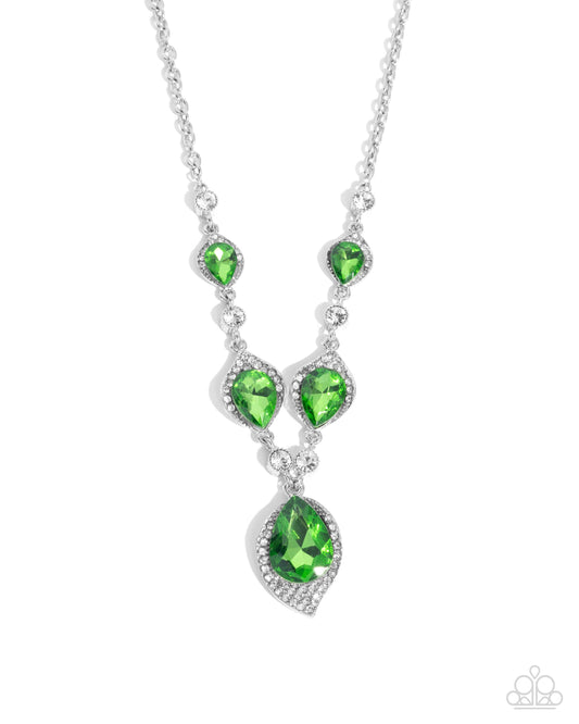 SPADES of Shimmer - Green Teardrop Gem & White Rhinestone Necklace Paparazzi N3348