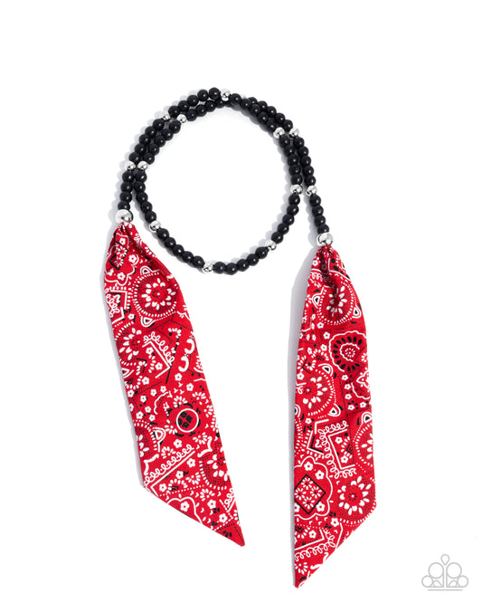 Bandana Ballad - Multi Black Stone & Red Bandana Santa Fe Style Necklace Paparazzi Empower Me Pink 2025 N3113