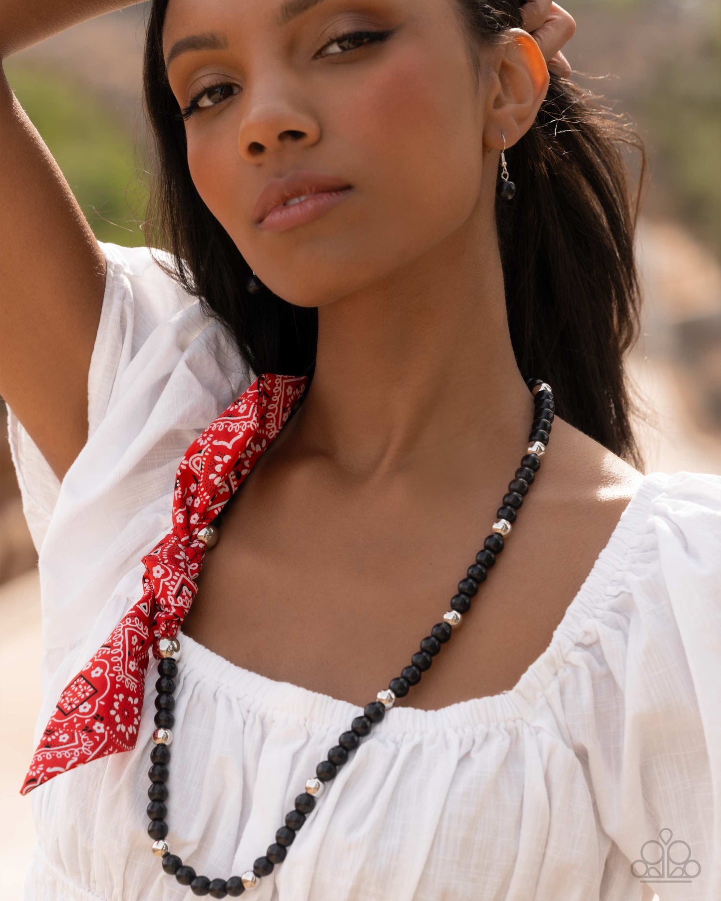 Bandana Ballad - Multi Black Stone & Red Bandana Santa Fe Style Necklace Paparazzi Empower Me Pink 2025