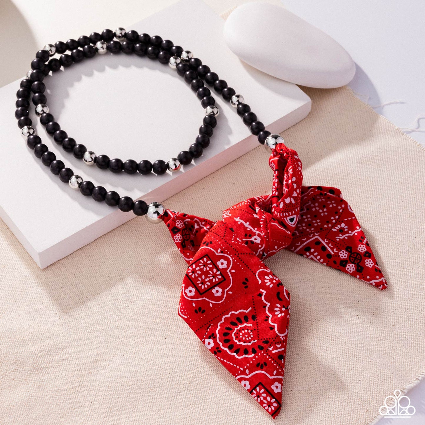 Bandana Ballad - Multi Black Stone & Red Bandana Santa Fe Style Necklace Paparazzi Empower Me Pink 2025