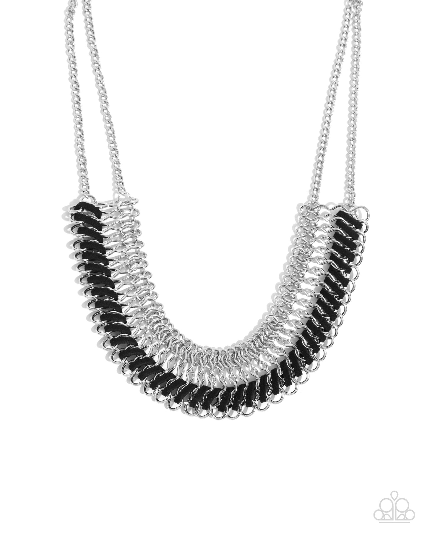 Commanding Connections - Black Interwoven Cord Silver Statement Necklace Paparazzi