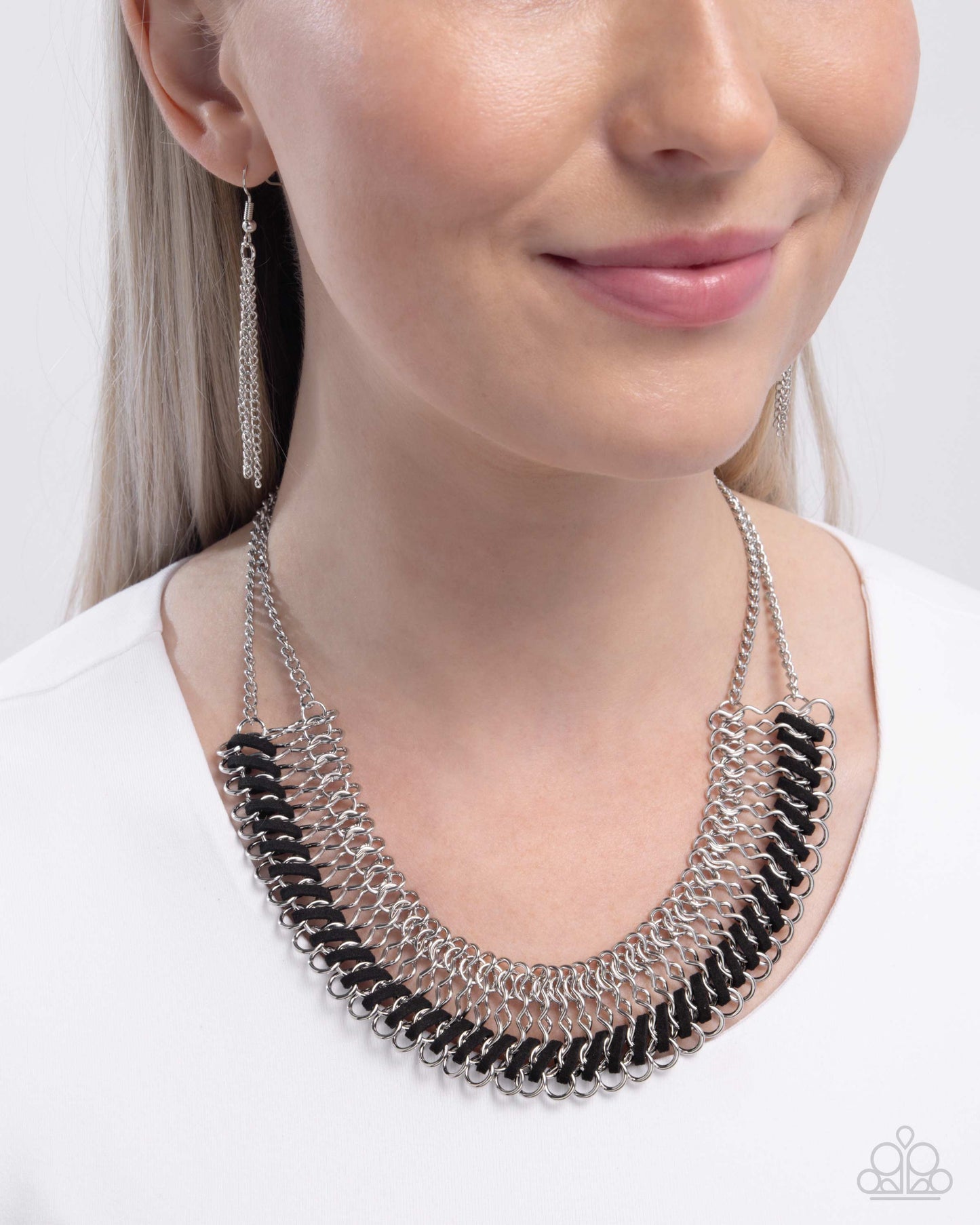 Commanding Connections - Black Interwoven Cord Silver Statement Necklace Paparazzi