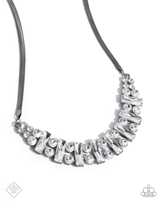 Paparazzi Adorably Assertive - Black Gunmetal & White Gem Necklace Apri 2025 Magnificent Musings Fashion Fix Paparazzi N3094