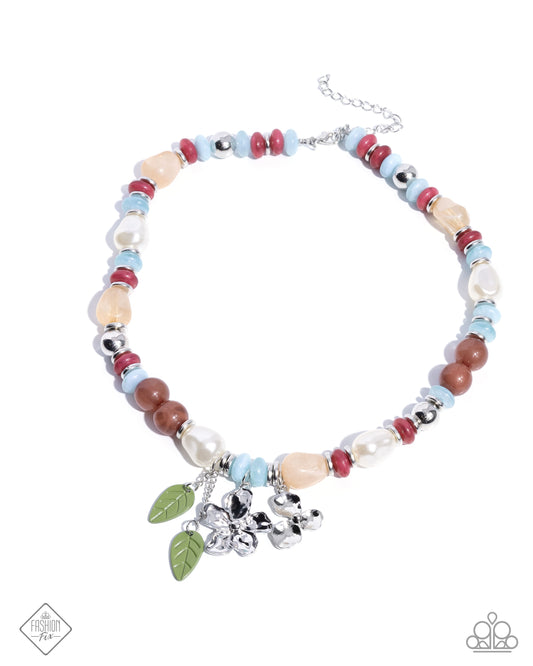 Cottagecore Chic - Multi Silver, White Pearl & Brown Bead Flower Necklace Glimpses Of Malibu Fashion Fix March 2025 Paparazzi N3421
