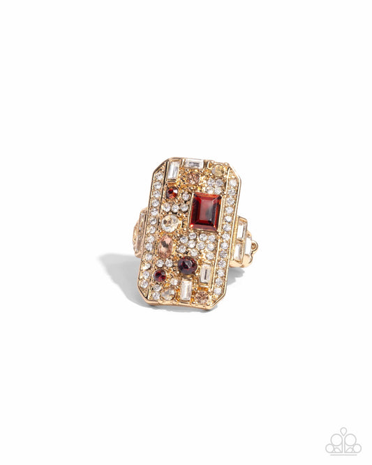 Princess Pattern - Brown, Multicolored Gem Gold Ring Paparazzi R0986