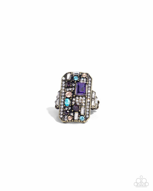 Princess Pattern - Brass Frame, Multicolored Gem & Rhinestone Ring Paparazzi R1068