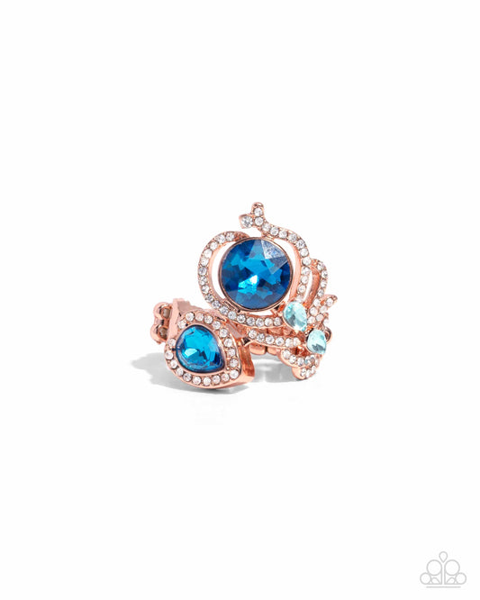 Enigmatic Excess - Copper - Shiny Copper Blue & Light Blue Gem Ring Paparazzi R0977