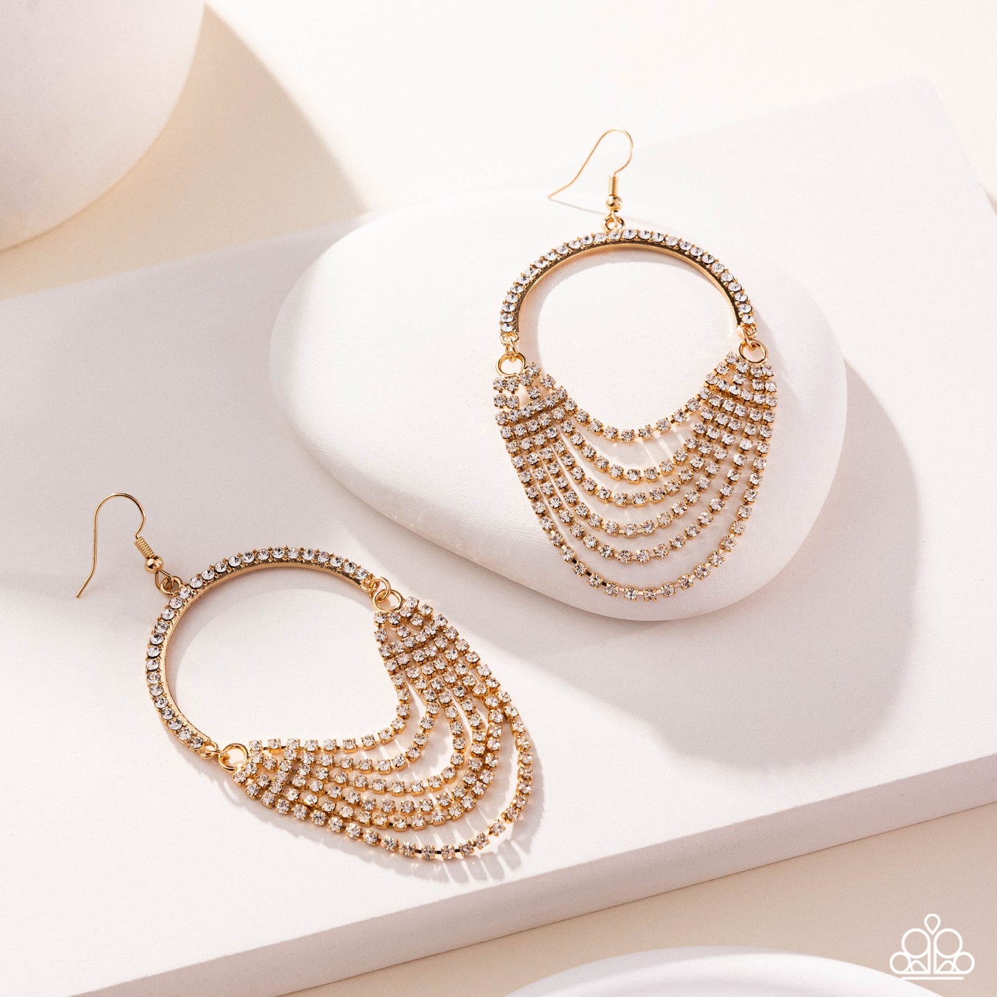 Ostentatious Opulence - Gold & White Rhinestone layered Earring Paparazzi Empower Me Pink 2025