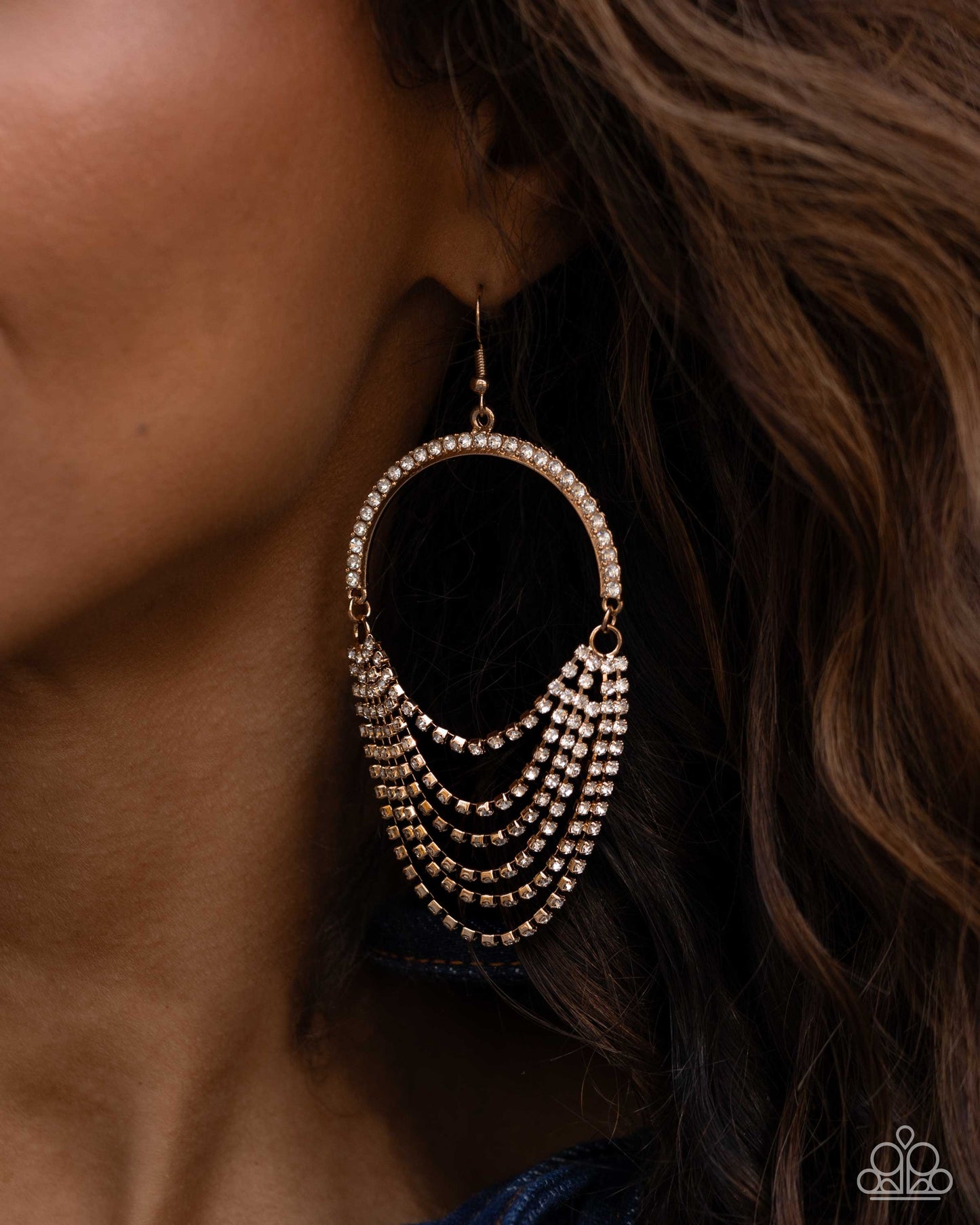 Ostentatious Opulence - Gold & White Rhinestone layered Earring Paparazzi Empower Me Pink 2025