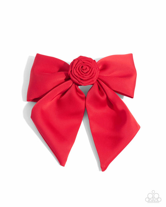 Wistful Wonder - Red Rosette & Silky Ribbon Oversized Hair Bow Paparazzi H0154