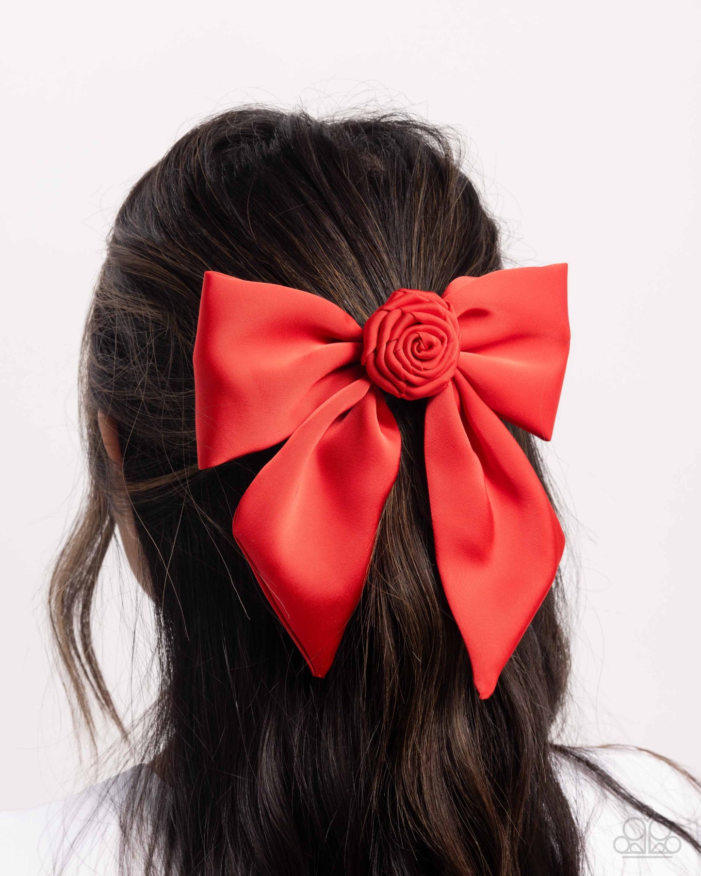 Wistful Wonder - Red Rosette & Silky Ribbon Oversized Hair Bow Paparazzi H0154