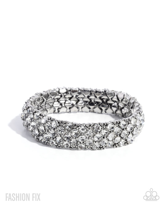 Prismatic Perspective - White Rhinestone Silver Stretch Bracelet Magnificent Musings Fashion Fix May 2025 Paparazzi B2293