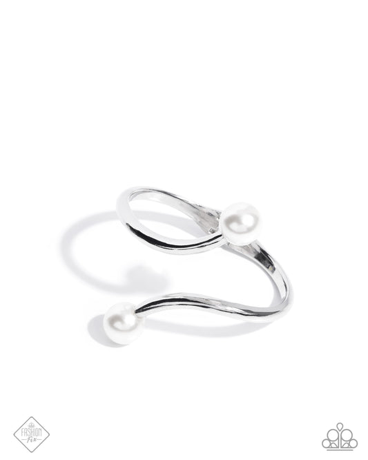 Effulgent Exemplar - White Hinged Bracelet Fiercely 5th Avenue Fashion Fix February 2025 Paparazzi B2306