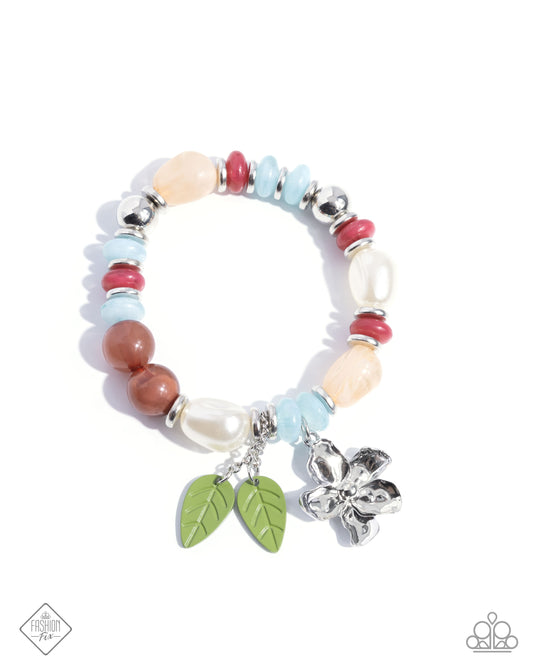 Cottagecore Chapter - Multi White Pearl, Silver, Limpet Floral Stretch Bracelet Glimpses Of Malibu Fashion Fix March 2025 Paparazzi B2346