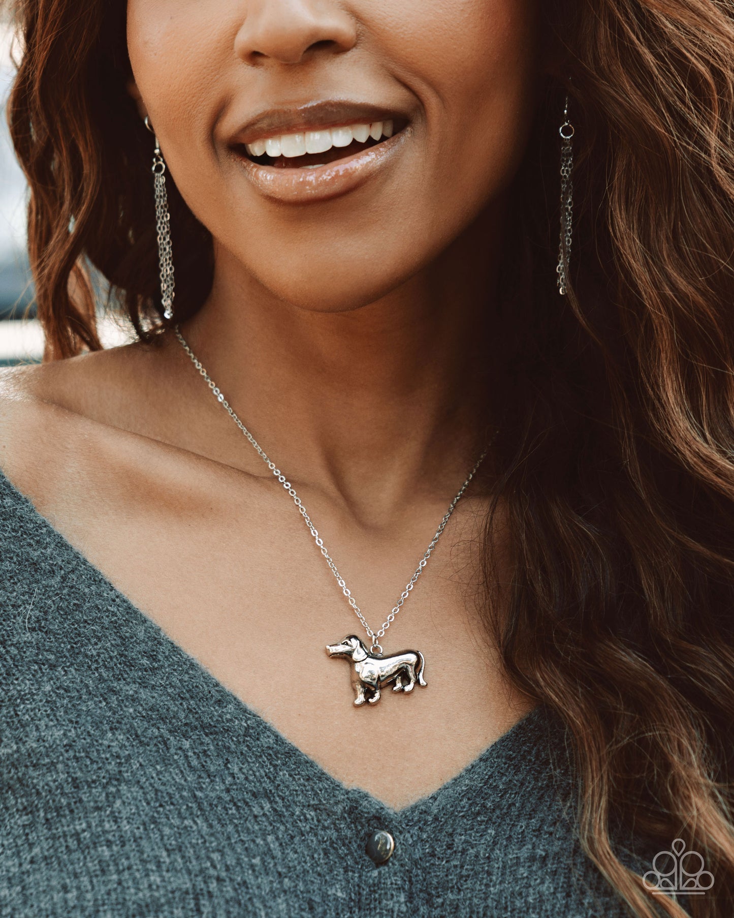 Darling Dachshund - Silver Dachshund Dog Necklace Paparazzi N2927